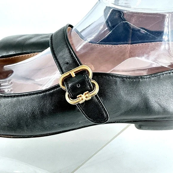 Sam Edelman Size 8 Black Leather Mary Jane Square Toe Flats Michaela - Picture 7 of 14
